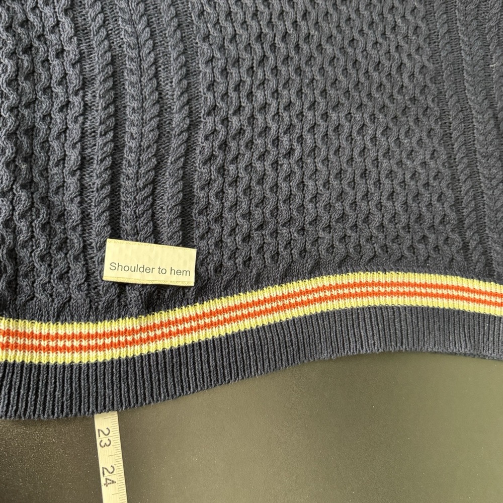 Talbots Cricket V Neck Sweater L Petite Navy Linen Blend Cable Knit Old Money - Picture 8 of 9